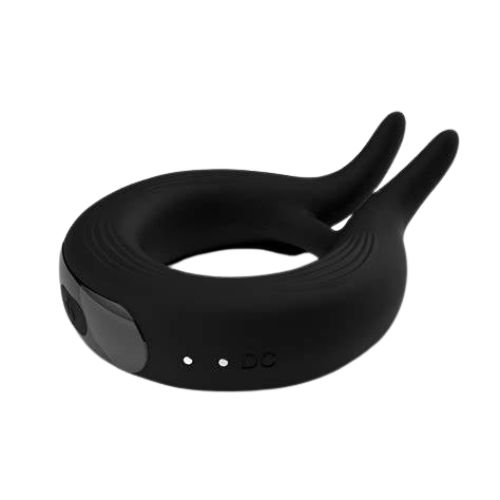 Wooomy Marry Me Rechargeable Vibrating Ring – Black Side View | Ultimate Pleasure Wooomy Marry Me Rechargeable Vibrating Ring Black side view showing ring design and bullet
