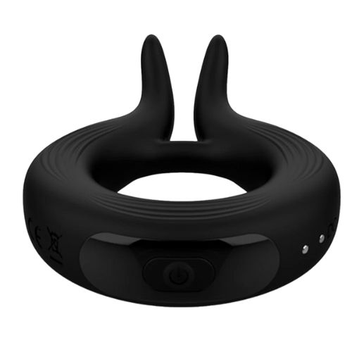Wooomy Marry Me Rechargeable Vibrating Ring – Black Close-Up | Ultimate Pleasure Wooomy Marry Me Rechargeable Vibrating Ring Black close-up of stretchy male pleasure ring