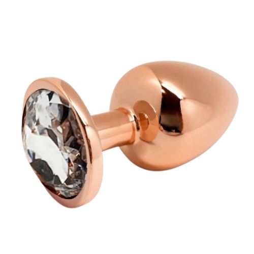Wooomy Tralalo Rose Gold Metal Plug – White Crystal | Ultimate Pleasure Wooomy Tralalo rose gold metal plug with white diamond-style crystal base