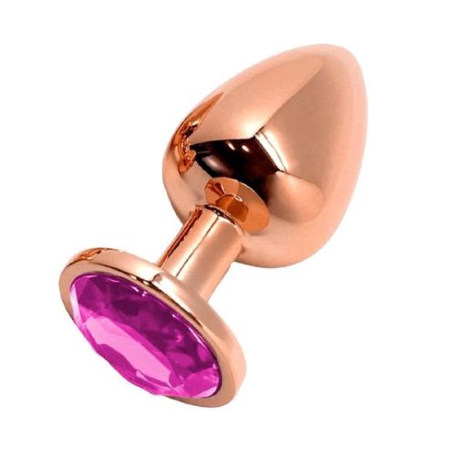 Wooomy Tralalo Rose Gold Metal Plug – Magenta Crystal | Ultimate Pleasure Wooomy Tralalo rose gold metal plug with magenta diamond-style crystal base
