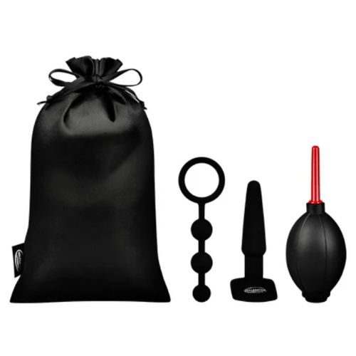 Malesation Anal Starter Set Three-piece anal pleasure set displayed with silicone plug, beads, and pump douche